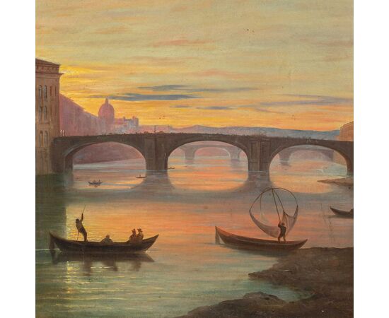 Pittore italiano (XIX sec.) - Firenze, veduta del Lungarno presso il ponte Santa Trinita.
