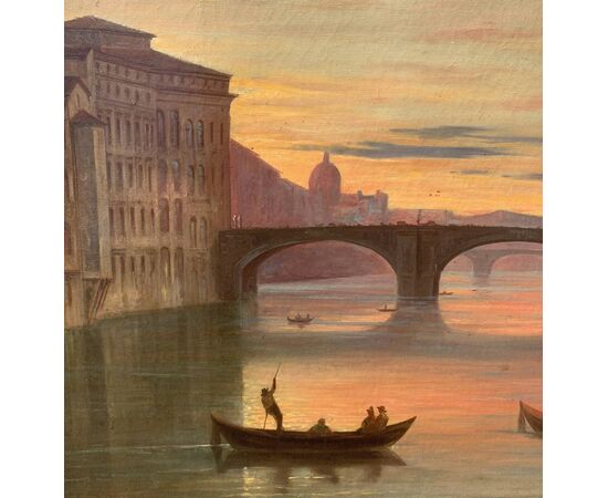 Pittore italiano (XIX sec.) - Firenze, veduta del Lungarno presso il ponte Santa Trinita.