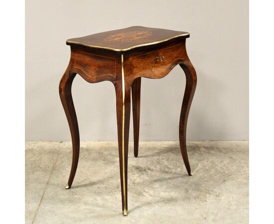 Antico tavolino Napoleone III in palissandro intarsiato - epoca '800