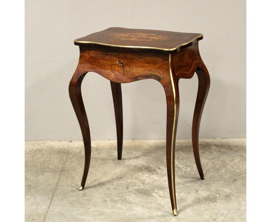 Antico tavolino Napoleone III in palissandro intarsiato - epoca '800