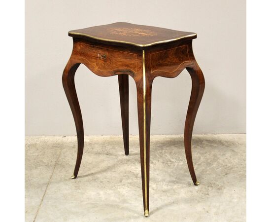 Antico tavolino Napoleone III in palissandro intarsiato - epoca '800