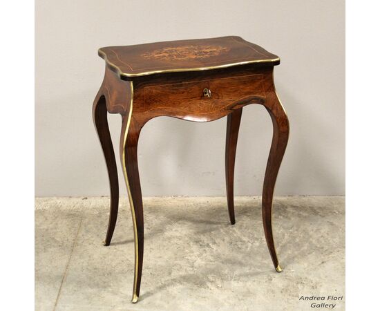Antico tavolino Napoleone III in palissandro intarsiato - epoca '800