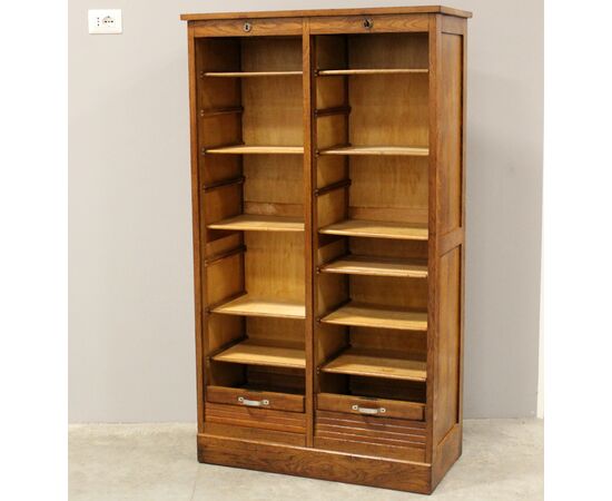 Antico classificatore archivio schedario serranda in rovere