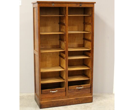 Antico classificatore archivio schedario serranda in rovere