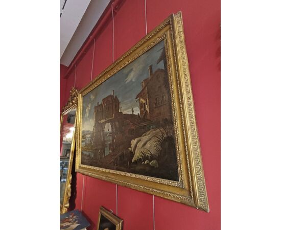 GRANDE DIPINTO CON PAESAGGIO E FIGURE FINE DEL XVII SECOLO