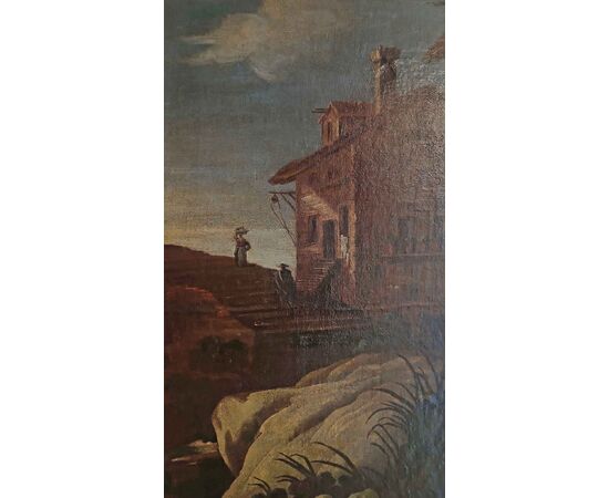 GRANDE DIPINTO CON PAESAGGIO E FIGURE FINE DEL XVII SECOLO