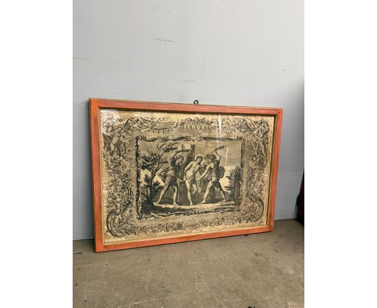 Antique etching of the flagellation of Christ, 16th century, 89x65cm