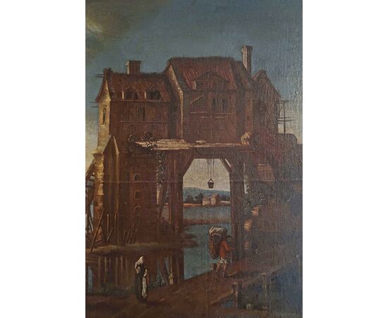 GRANDE DIPINTO CON PAESAGGIO E FIGURE FINE DEL XVII SECOLO