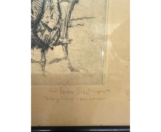 Antica incisione Gordon Grant, 41x31cm 1927, personaggio al porto