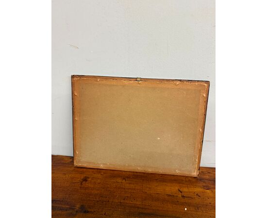 Dipinto materico paesaggio case moderno anni '60, 80x60cm