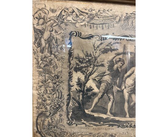 Antique etching of the flagellation of Christ, 16th century, 89x65cm