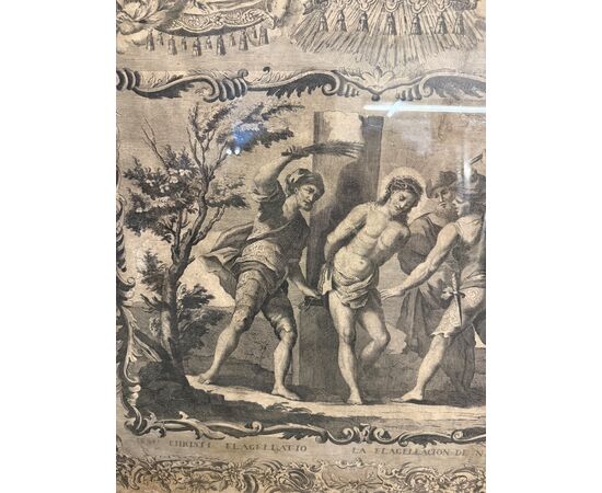 Antique etching of the flagellation of Christ, 16th century, 89x65cm