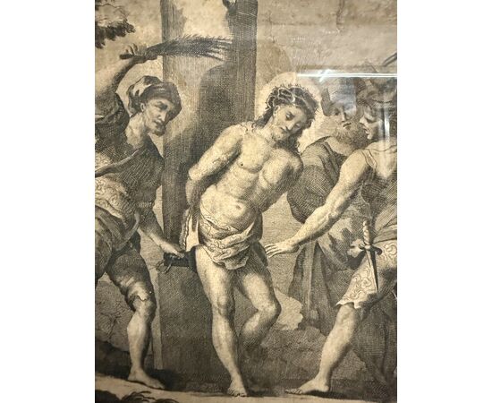 Antique etching of the flagellation of Christ, 16th century, 89x65cm