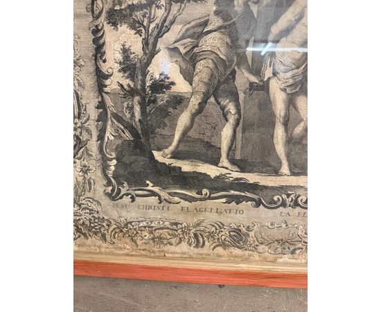 Antique etching of the flagellation of Christ, 16th century, 89x65cm