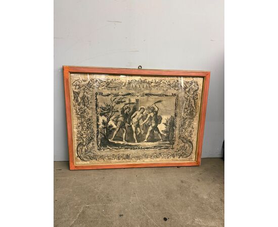 Antique etching of the flagellation of Christ, 16th century, 89x65cm