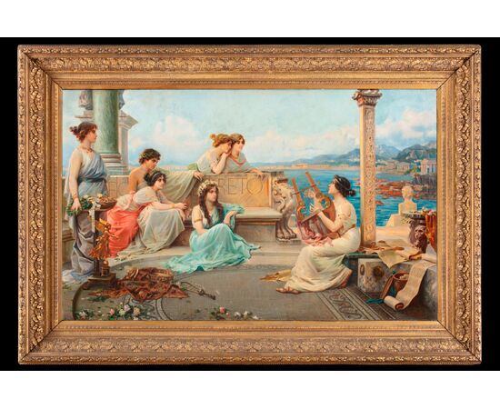 Dipinto di Massimo Gallelli (Cremona 1863-San Remo 1956), La suonatrice di Cetra