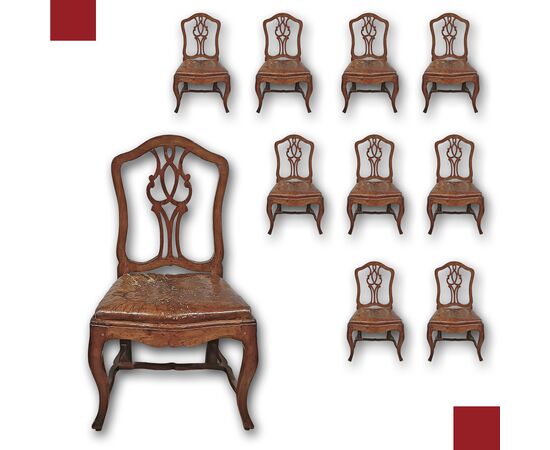 SET OF TEN LOUIS XV WALNUT CHAIRS, MID-18TH CENTURY