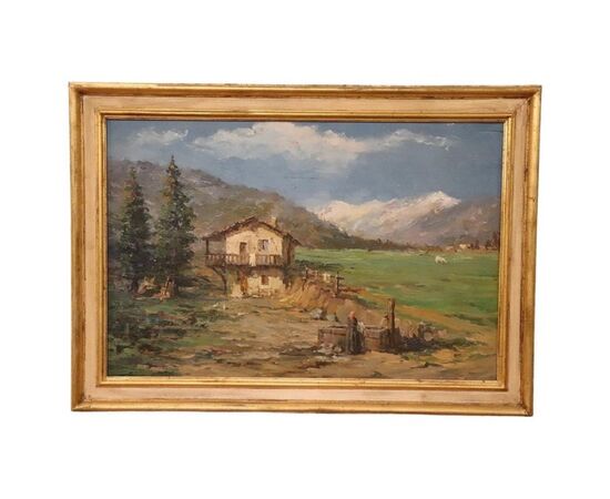 Paesaggio di montagna olio su compensato A. Scocchera secolo XX