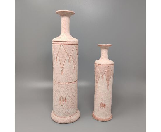 1970s Amazing Pair of Vases in Ceramic in Antique Pink Color. Made in Italy