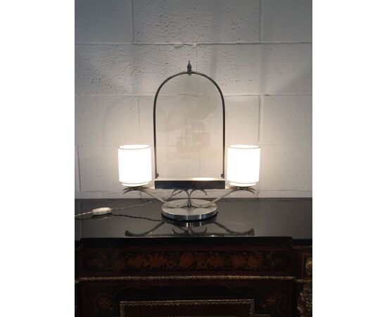 Unique two-light lamp in metal and glass, 20th century Unique two-light lamp in metal and glass, 20th century