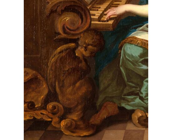 Scuola Romana del XVII secolo, Santa Cecilia con angeli in concerto, dipinto olio su tela Scuola Romana del XVII secolo, Santa Cecilia con angeli in concerto, dipinto olio su tela