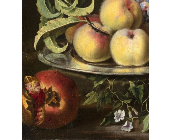Maximilian Pfeiler (documentato dal 1694 al 1721), Natura morta con pesche, uva, fichi e melagrana, olio su tela Maximilian Pfeiler (documentato dal 1694 al 1721), Natura morta con pesche, uva, fichi e melagrana, olio su tela