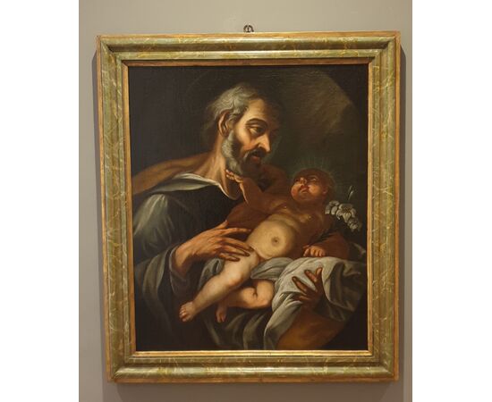 OLIO SU TELA DEL  600 SAN GIUSEPPE CON BAMBINO-VENETO OLIO SU TELA DEL  600 SAN GIUSEPPE CON BAMBINO-VENETO