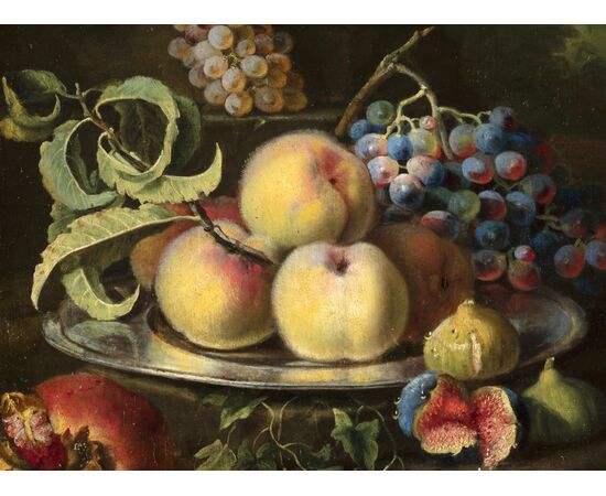 Maximilian Pfeiler (documentato dal 1694 al 1721), Natura morta con pesche, uva, fichi e melagrana, olio su tela Maximilian Pfeiler (documentato dal 1694 al 1721), Natura morta con pesche, uva, fichi e melagrana, olio su tela