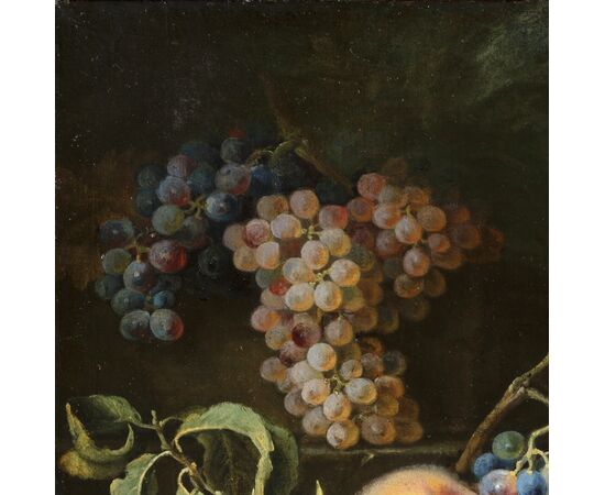 Maximilian Pfeiler (documentato dal 1694 al 1721), Natura morta con pesche, uva, fichi e melagrana, olio su tela Maximilian Pfeiler (documentato dal 1694 al 1721), Natura morta con pesche, uva, fichi e melagrana, olio su tela