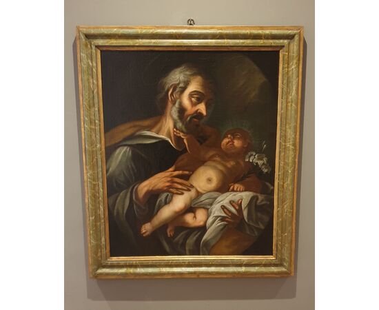 OLIO SU TELA DEL  600 SAN GIUSEPPE CON BAMBINO-VENETO OLIO SU TELA DEL  600 SAN GIUSEPPE CON BAMBINO-VENETO