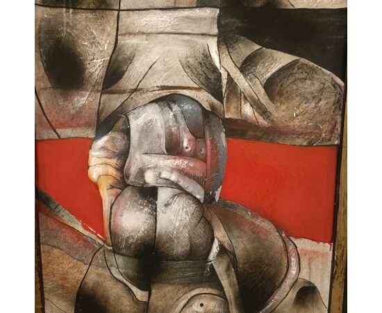 1950s Brutalist painting: mixed media on cardboard