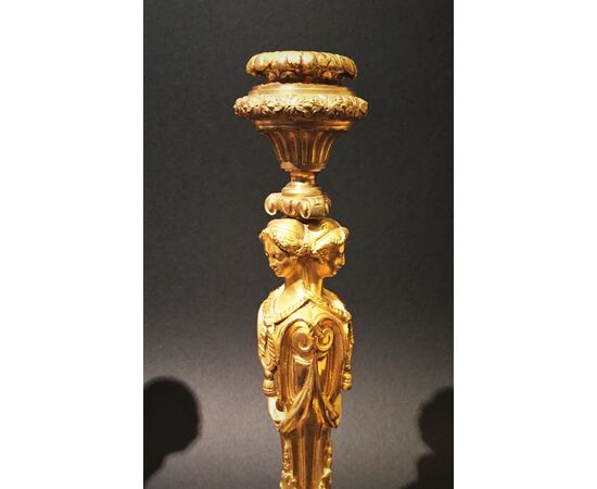 Pair of gilded bronze candlesticks, France early 19th century