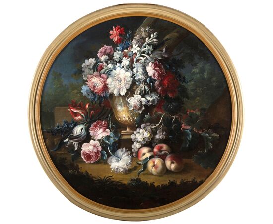 Michele Antonio Rapos (Turin 1733-1819), Pair of paintings depicting Still Life with triumph of flowers and fruit, oil on canvas