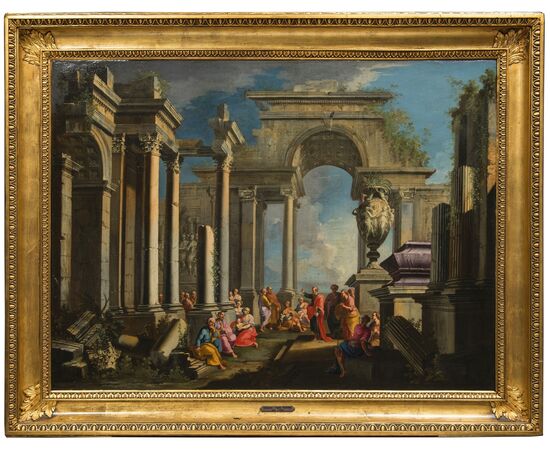 Alberto Carlieri (Roma 1672-1720), Capriccio architettonico con la predica di san Paolo nell'Areopago di Atene, dipinto olio su tela