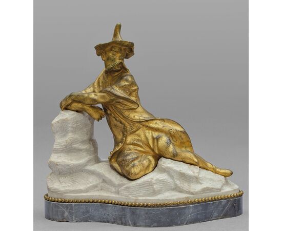 Pair of gilded bronze sculptures on marble base depicting Chinese figures, France, 18th century Pair of gilded bronze sculptures on marble base depicting Chinese figures, France, 18th century