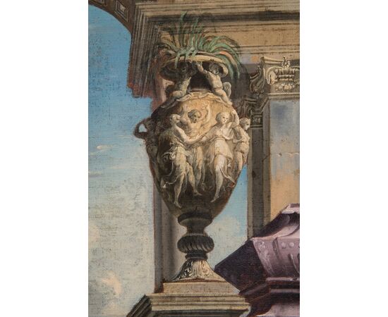 Alberto Carlieri (Roma 1672-1720), Capriccio architettonico con la predica di san Paolo nell'Areopago di Atene, dipinto olio su tela