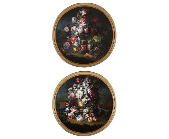 Michele Antonio Rapos (Turin 1733-1819), Pair of paintings depicting Still Life with triumph of flowers and fruit, oil on canvas