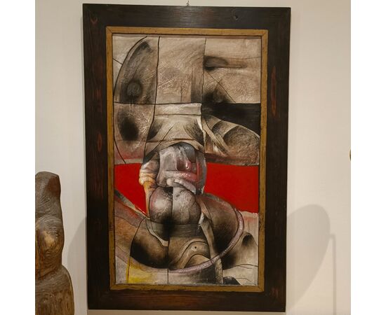 1950s Brutalist painting: mixed media on cardboard