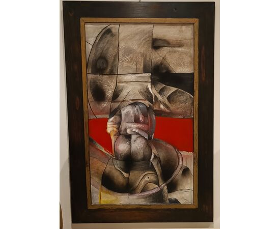 1950s Brutalist painting: mixed media on cardboard