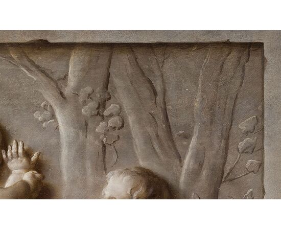 Pair of paintings, oil on canvas, depicting trompe l'oeil with putti games, attributable to Piat Joseph Sauvage (Tournai, 1744 – 1818)