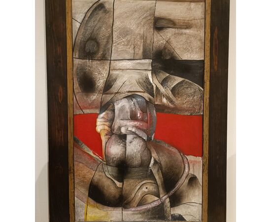 1950s Brutalist painting: mixed media on cardboard