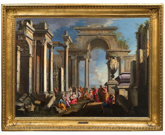 Alberto Carlieri (Roma 1672-1720), Capriccio architettonico con la predica di san Paolo nell'Areopago di Atene, dipinto olio su tela