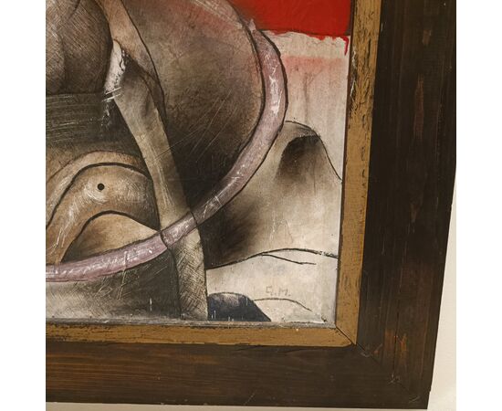 1950s Brutalist painting: mixed media on cardboard