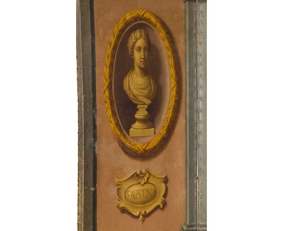 Large neoclassical screen with four panels painted in oil on canvas, Italy, second half of the 18th century