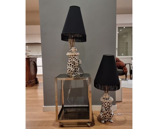 Lamp with Ceramic Rabbit Painted Dressed as Pierrot