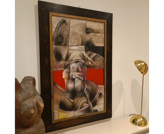 1950s Brutalist painting: mixed media on cardboard