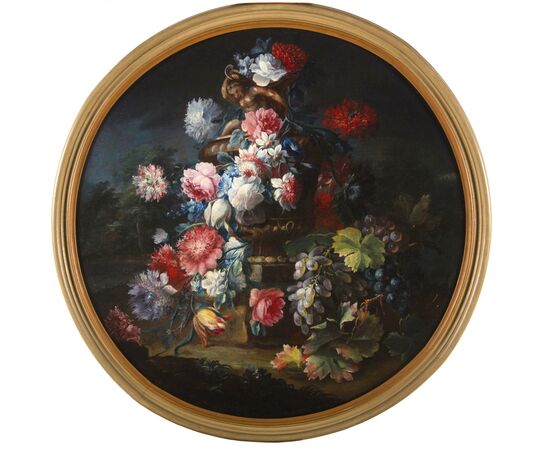Michele Antonio Rapos (Turin 1733-1819), Pair of paintings depicting Still Life with triumph of flowers and fruit, oil on canvas