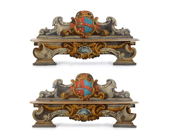 Pair of lacquered wooden benches, Tuscany, 18th century Pair of lacquered wooden benches, Tuscany, 18th century
