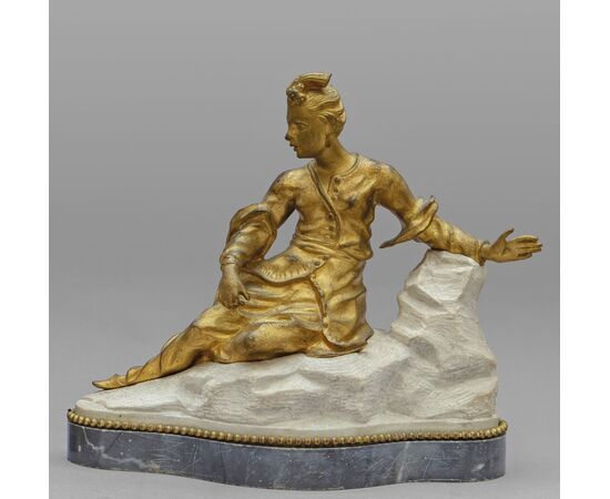 Pair of gilded bronze sculptures on marble base depicting Chinese figures, France, 18th century Pair of gilded bronze sculptures on marble base depicting Chinese figures, France, 18th century
