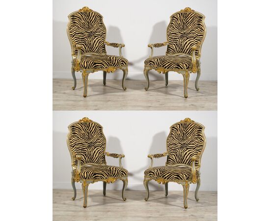 Four large armchairs in carved and gilded wood, Central Italy, mid-18th century Four large armchairs in carved and gilded wood, Central Italy, mid-18th century